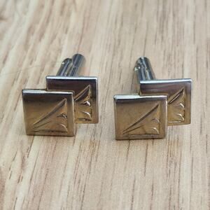 Men's Vintage Gold Tone Square Cufflinks Geometric Modernist Swivel Back Set